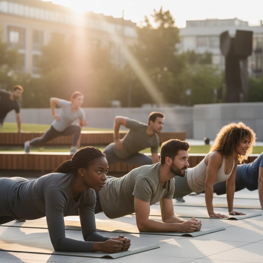 Dorośli uczestnicy programu aktywności fizycznej podczas treningu w profesjonalnej sali